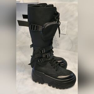 DOLLS KILL Black Platform Combat Boots with Pouch